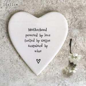 East of India Porcelain Heart Coaster - Motherhood Powered By Love