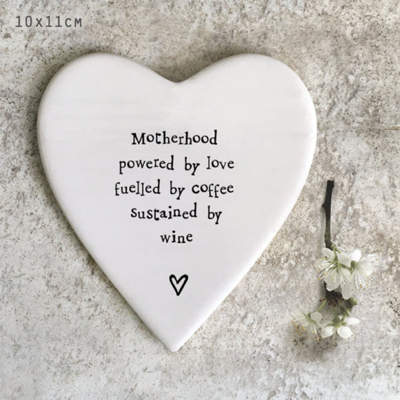 East of India Porcelain Heart Coaster - Motherhood Powered By Love