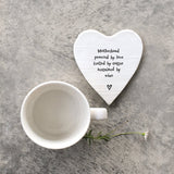 East of India Porcelain Heart Coaster - Motherhood Powered By Love