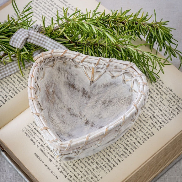 White Heart Shaped Handcarved Serving Bowl