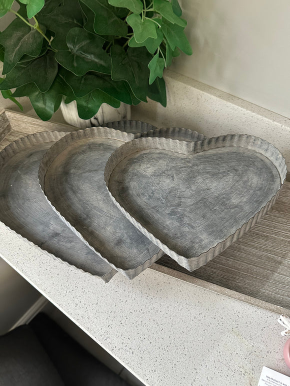 Set of Three Metal Heart Trays
