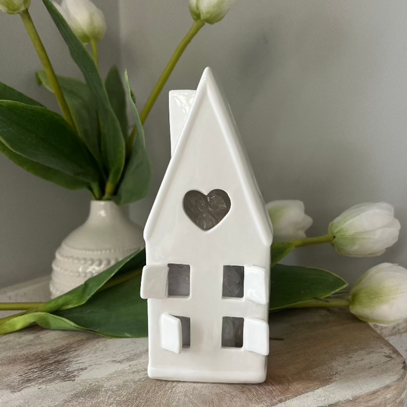 White Ceramic House Candle Holder