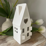 White Ceramic House Candle Holder