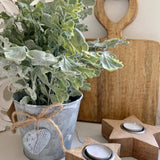 Artificial Herb Plant In a Galvanised Metal Container With A Cute Heart Decoration With A Jute Tie