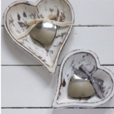 Set of Two White Heart Shaped Wooden Trays