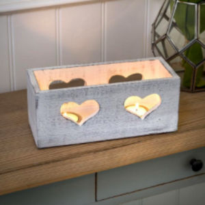 White Wooden Heart Tealight Candle Holder