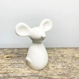 Set of Two White Glazed Ceramic Sitting Mice